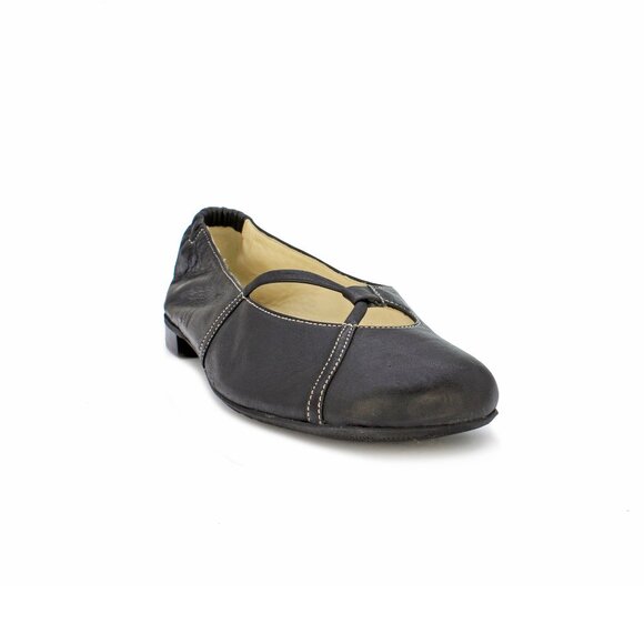 Attilio Giusti Leombruni Black Leather Front Strap Ballet Flats:Size EU41/US11 - Picture 2 of 7